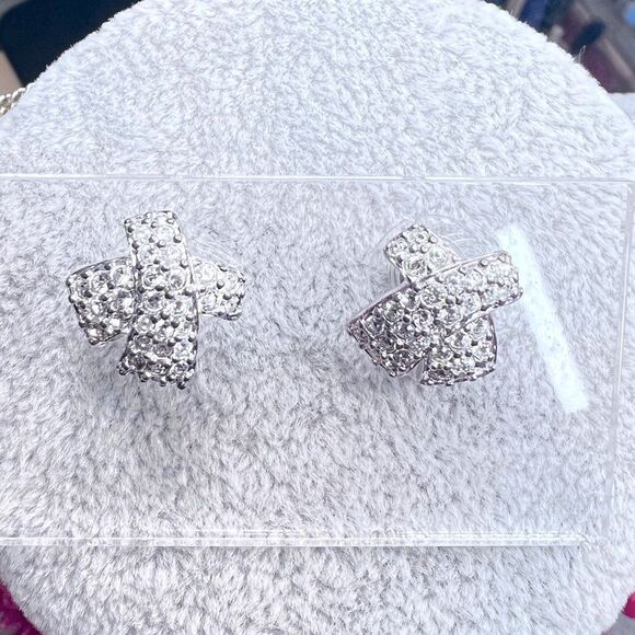 Swarovski Silver Tone X With Pave Clear Crystals Pierced Earrings - Picture 3 of 8